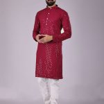 Red Chikankari Embroidered Kurta & Pajama
