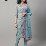 Sky Blue Lawn Printed Chiffon Dupatta Suit Set