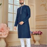 Men's Navy Blue  Blended Special Kurta & Pajama