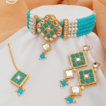 Sky Blue Crystal Pearl Necklace Set