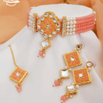 Peach Crystal Pearl Necklace Set