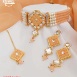 Light Peach Crystal Pearl Necklace Set